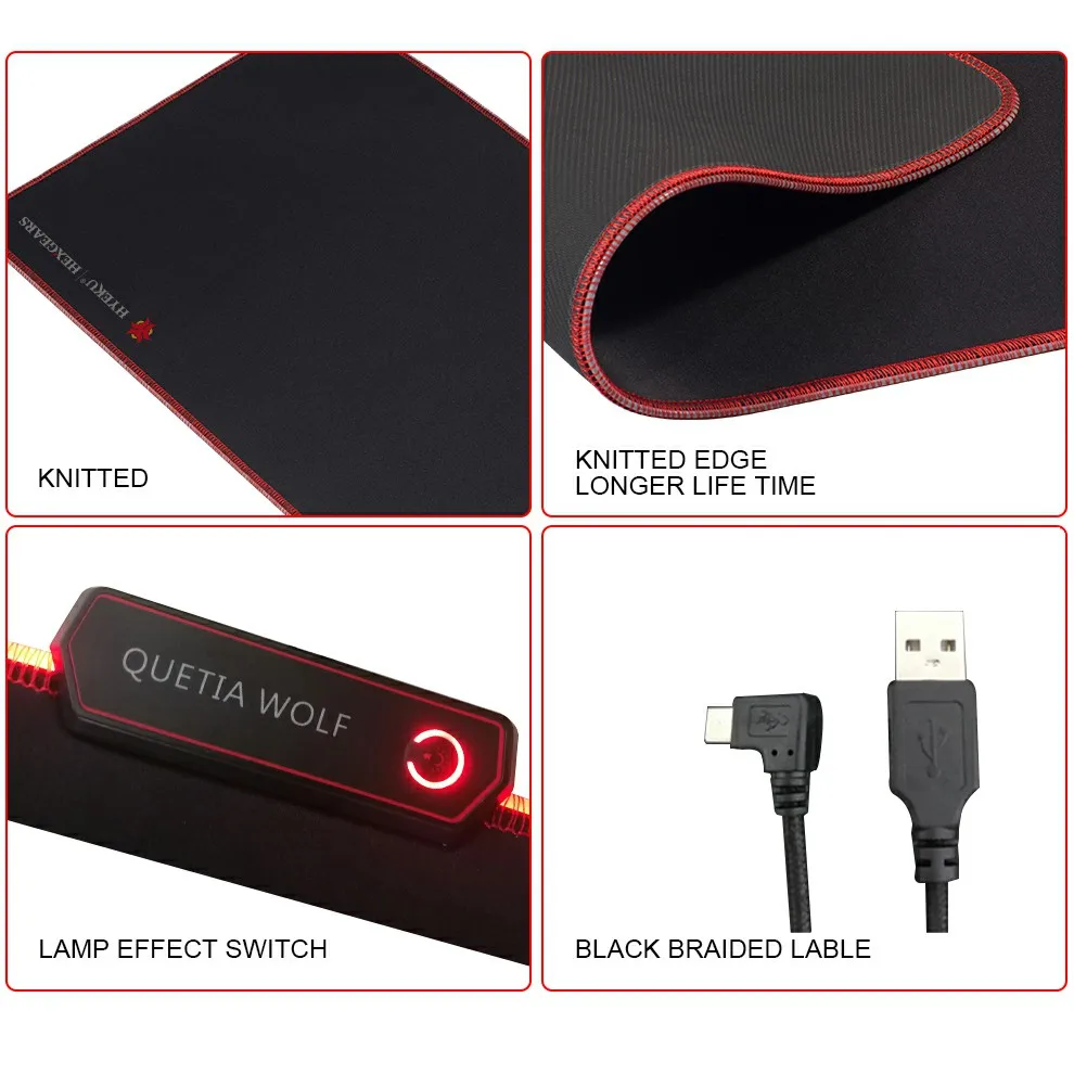 HEXGEARS Led Mouse Pad Large Thicken 780*5*355 mm Knitted Edge 7 Color Rubber Base Big Gaming Gamer Soft Mousepad Mouse Mat