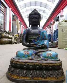 

22" China bronze Cloisonne carved Buddhism Sakyamuni buddha Sculpture Statue