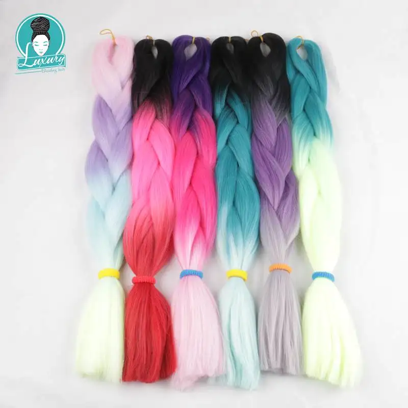 Braing Hair-Pieces Purple Bulk Green 100colors Synthetic Ombre 24inch for Jumbo 5pcs/Lot