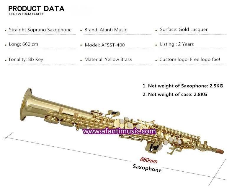 Afanti музыка/Желтая латунь/Bb ключ/Высокая F# диапазон/прямой Саксофон сопрано(AFSST-400