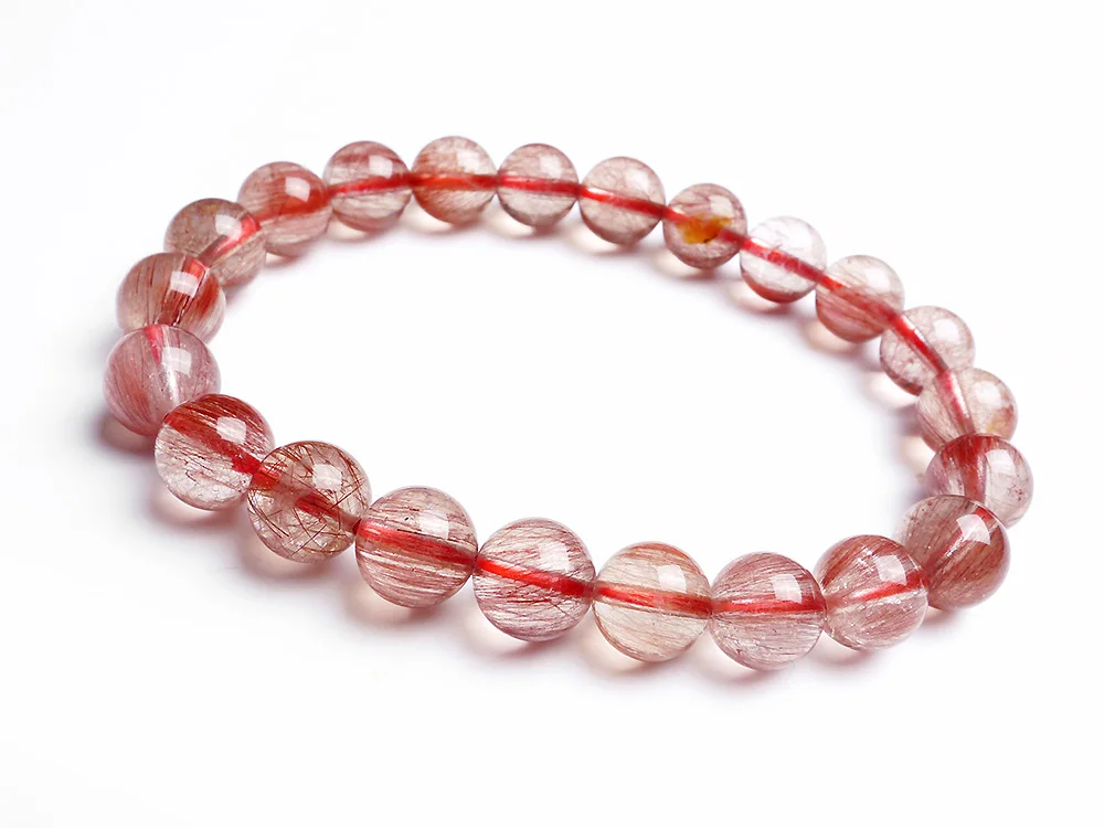 

Natural Red Hair Rutilated Quartz Women Men Round Beads Bracelet 9mm Energy Stone Jewelry Love Gift Crsytal Bracelet AAAAA