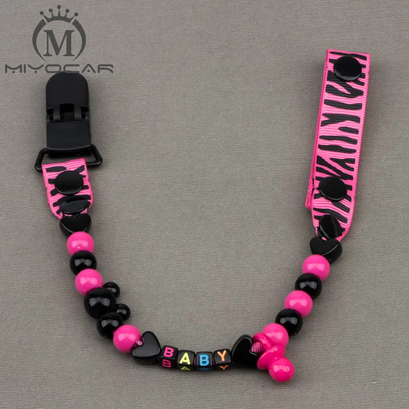 

MIYOCAR Personalised -Any name Hand made red Zebra beads dummy clip cool dummy holder pacifier clips soother chain for baby