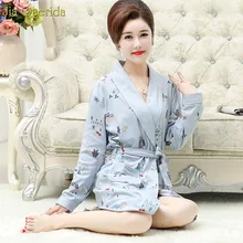 Халат для женщин, осенне-Весенняя ночная рубашка, хлопковый Халат, Женский банный халат с длинными рукавами, домашнее Кимоно размера плюс, хлопковые длинные халаты