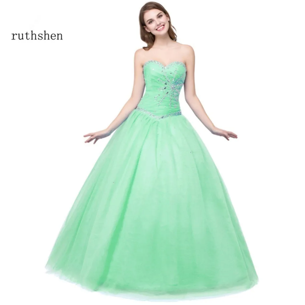 Ruthshen мятно-зеленый светильник-голубой дешевые платья Quinceanera фотоблестящие с