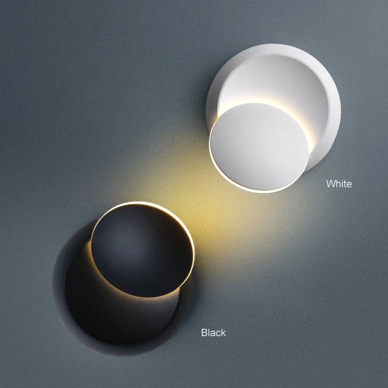 

white Black LED Wall Lamp 360 degree rotation adjustable bedside light creative wall lamp new modern aisle round lamp indoor dec