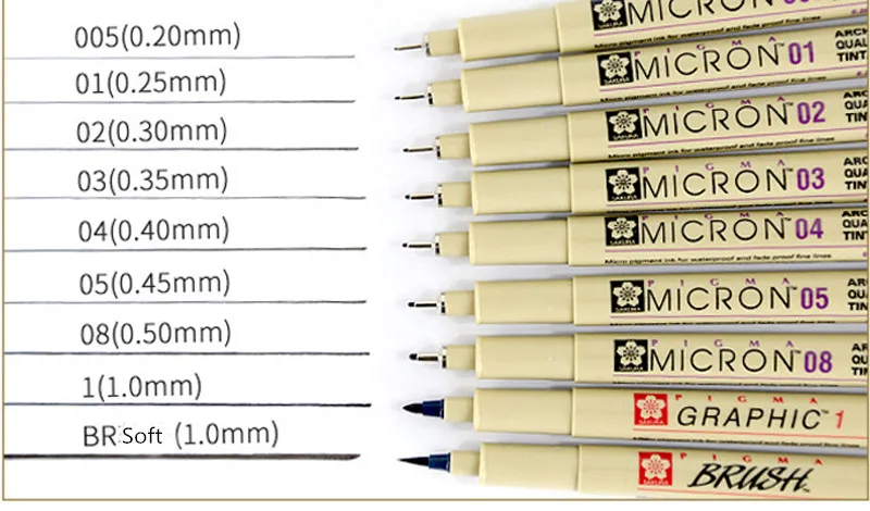 Sakura ручка Pigma micron игла мягкая кисть Ручка для рисования Лот 005 01 02 03 04 05 08 1,0 кисти для творчества