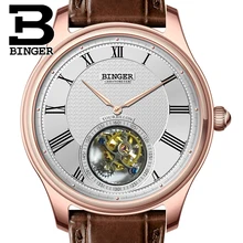 Luxury Switzerland BINGER Watches Men Seagull Automatic Movemt Watch Male Tourbillon Sapphire Alligator Hide Mechanical 80803-3