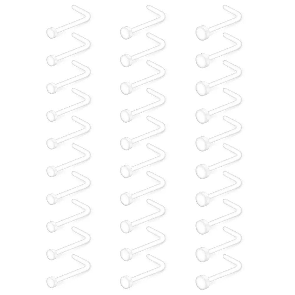 

JFORYOU 20-30PC 18G Clear Bioflex L Shaped Nose Ring Stud Retainer Body Jewelry Piercing Top Flat 2mm 2.5mm 3mm