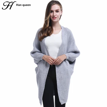

H Han Queen 2017 Long Female Cardigan Fashion Loose Poncho Bat Sleeves Casual Knitting Sweater Oversized Warm Thick Jacket Coats