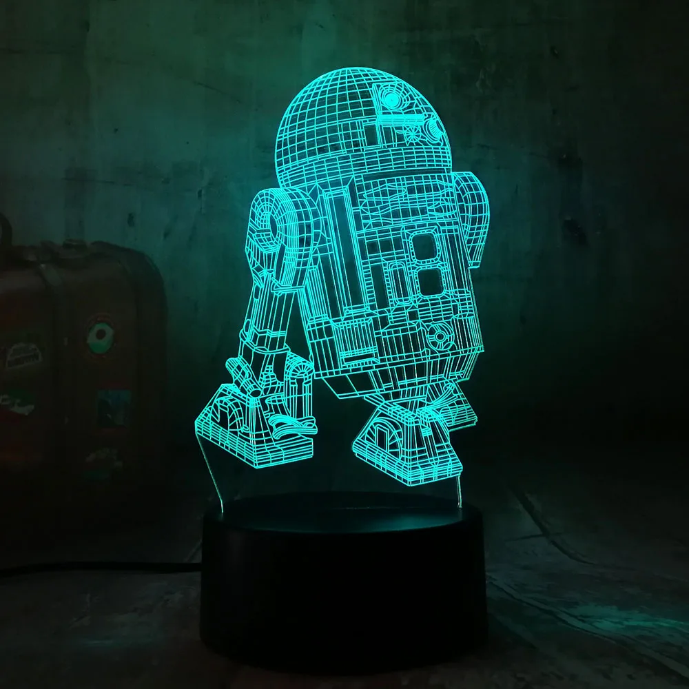 Современный фильм военный корабль из «Звездных войн» R2D2 3D Оптическая иллюзия светодиодный ночной Светильник украшение дома Детский Рождественский подарок 7 Цвет сна лампа