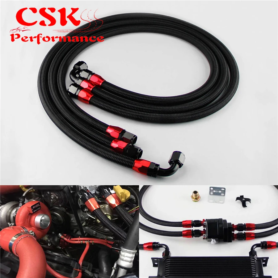 An10 Nylon Steel 10an Engine Oil Cooler Braided Hose Filter Relocation