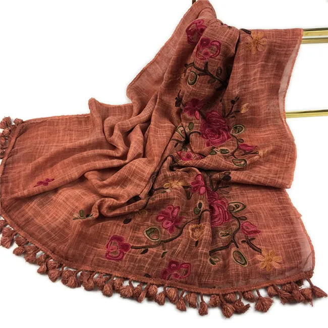 Осенне-зимний вышитый шаль из вискозы шарф с помпонами высокого качества теплый пашминовый палантин банданы Mujer мусульманский хиджаб Sjaal - Цвет: 3