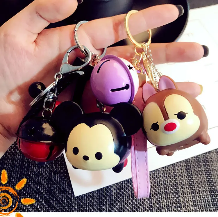 

Cute Mickey Minnie Mouse Leather rope Bell Keychain Car Pendant Key Chains Keyring Kiki Women Bag girl Charm Porte Clef Trinkets