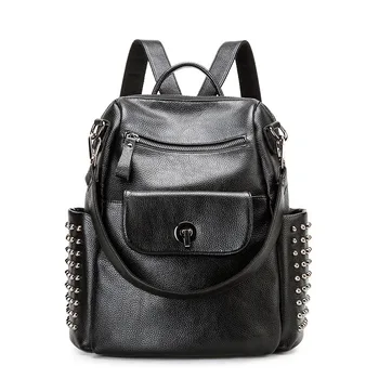 

Black Small Backpack Women Rivet High Quality Youth Teenage Girls School Shoulder Bag Bookbag