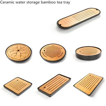 

Ceramic water storage bamboo tea tray traditional simple round mini bamboo tea tray Kung Fu tea set Chinese tea room tools