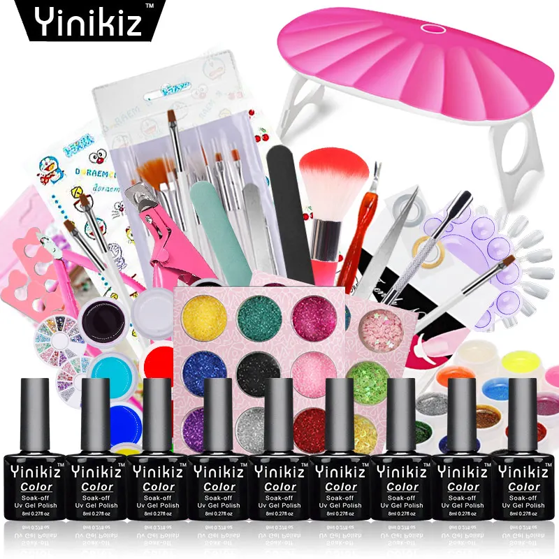 

Yinikiz Nail Art Tools UV LED Lamp 8ml Gel Nail Polish Set Kit Primer Gel Nail Tools Gel Varnish Lacquer Manicure Tools Kit
