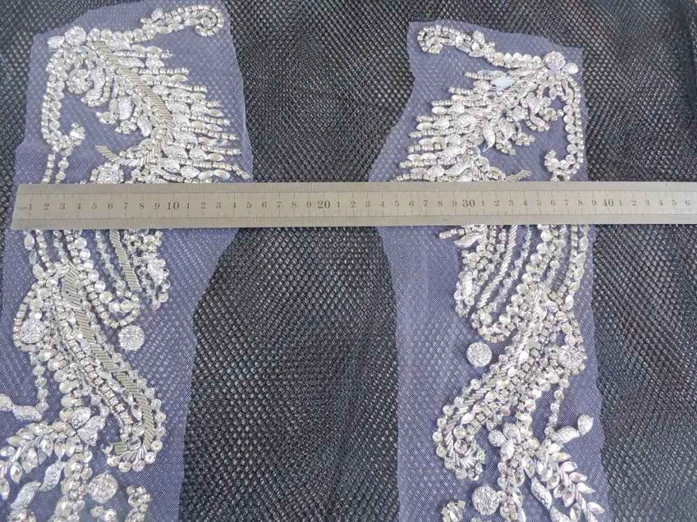 Ручная работа серебряные пришиты на стразы аппликация на сетки нашивки с кристаллами отделка 62*39 см для платья сзади