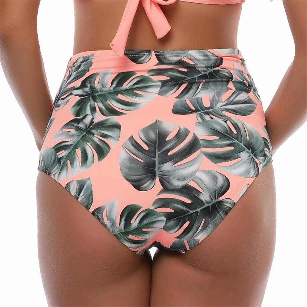 Women Shorts Sexy Bikini Seaside Pool Fashion Leaf Print High Waist Beach Bikini Leisure Wild Bathing Swimwear Brief Trunks#N