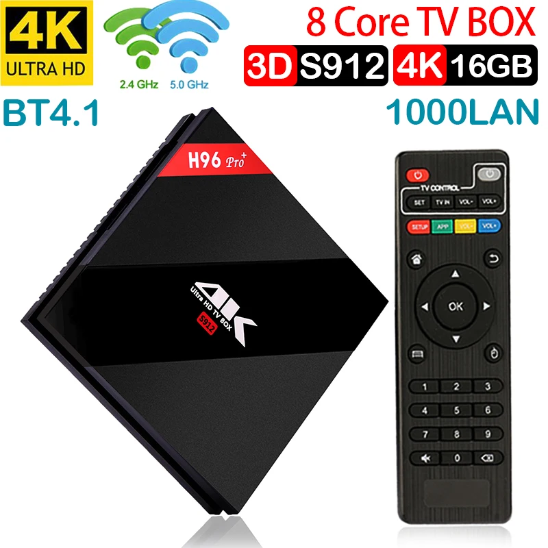 

Xinways H96 Pro+ Android TV Box Amlogic S912 Octa Core 3GB/16GB 64Bit 2.4g/ 5g Wifi 4 k BT4.1 HD Media Player Set Top Box