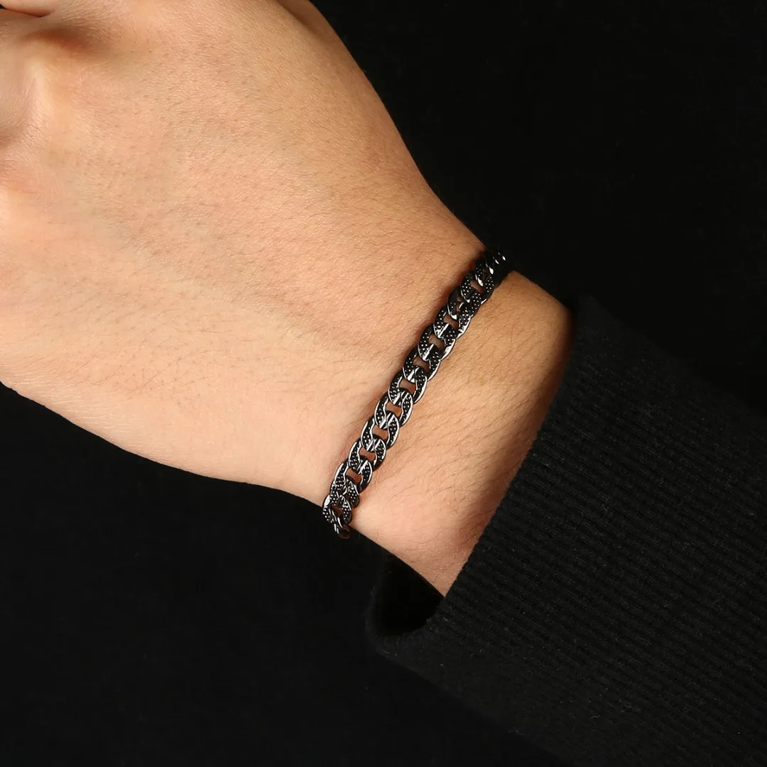 Vintage Curb Chain Bracelet Bangle For Men Punk 8mm Stainless Steel Flat Cuban Chain Shellhard Female Jewelry Pulseira Masculina