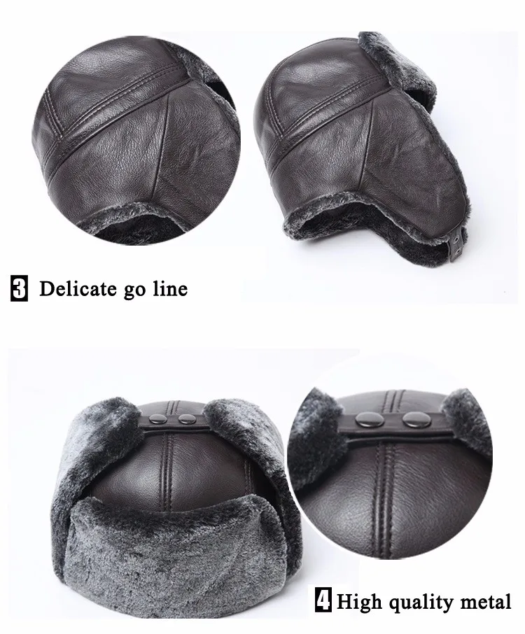 white camo bomber hat RY0202 Winter Genuine Leather Faux Fur Bomber Hat For Man Male Cold Outdoor Ear-cap Warm Ride Motocycling Russian Caps leather bomber hats