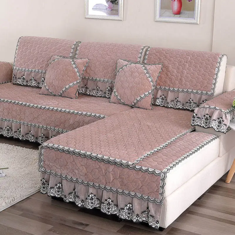 Водонепроницаемый стеганый диван-накидка с кружевной вышивкой, роскошный диван-юбка, подходит для гостиной, дивана, украшения, различные стили