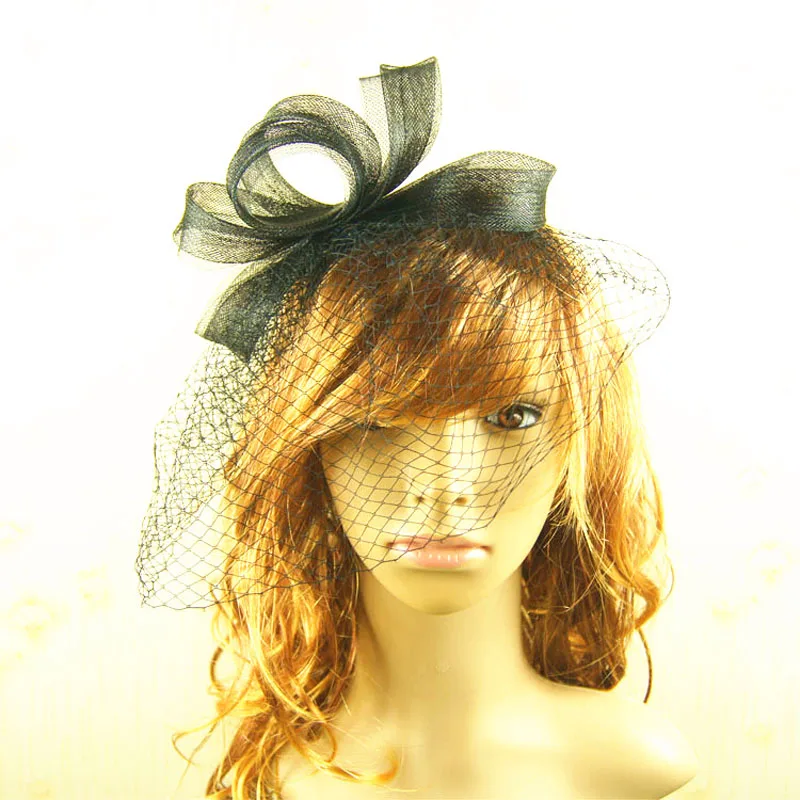 Wholesale women gauze veil fascinators flower sinamay hats women hair accessories bridal