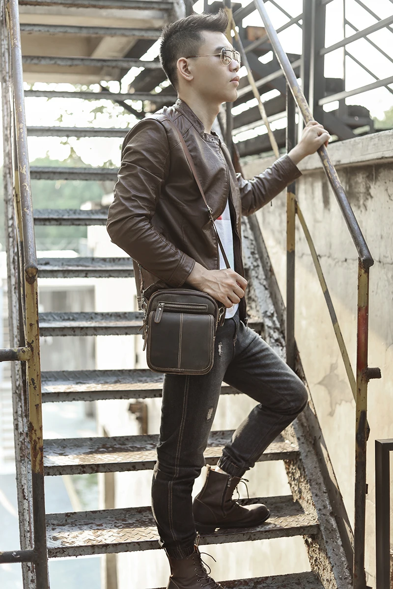 Mens Messenger Bag Quality Leather Male Multifunction Fashion Messenger bag Casual Design Crossbody One Shoulder bag Satchel Tote School Bag 8025-d