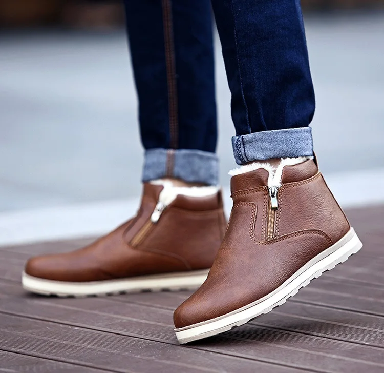2018 new Genuine Leather Men Boots Winter Man Casual Shoes with Fur Warm Fashion Ankle Boot Men's Snow Shoe Work Vintage Male (7)