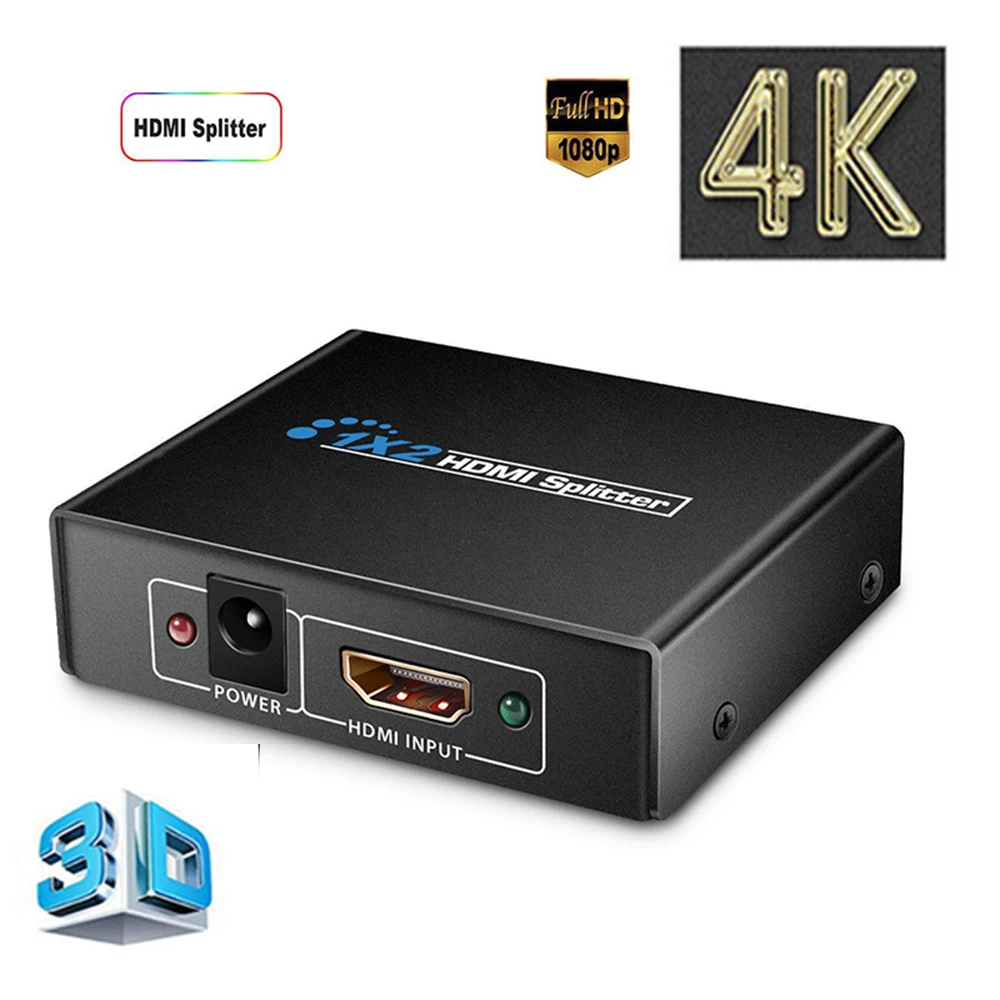 

1080P HD HDMI Splitter 1X2 Port 3D 4K*2K Video Switch Switcher HDMI 1 Input 2 Output Stripper Amplifier Adapter For HDTV DVD