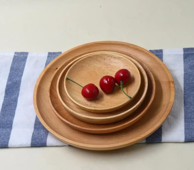 

Rubber wooden tray dessert plate round wooden plate specifications tray Hotel