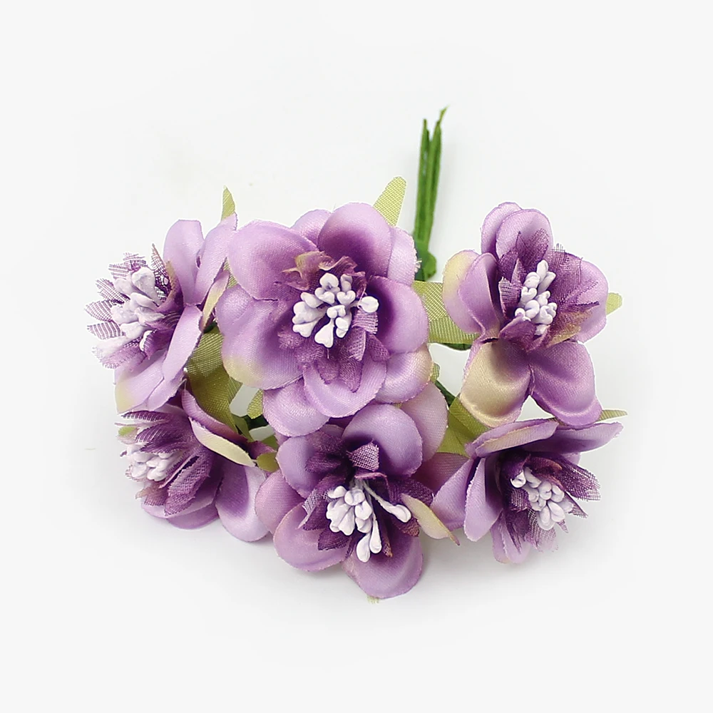 HUADODO 6 шт. 4 см искусственные цветы сливы с тычинки Мини Шелковый цветок для свадебного украшения скрапбукинга венок DIY Искусственные цветы