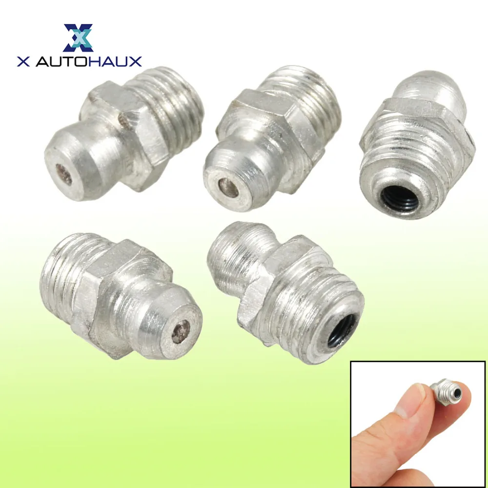 

X Autohaux 5PCS of 14 x 10mm / 0.55" x 0.39"(L*W) Silver Tone Metal M8x1 Male Thread Straight Grease Nipple Zerk Nozzle