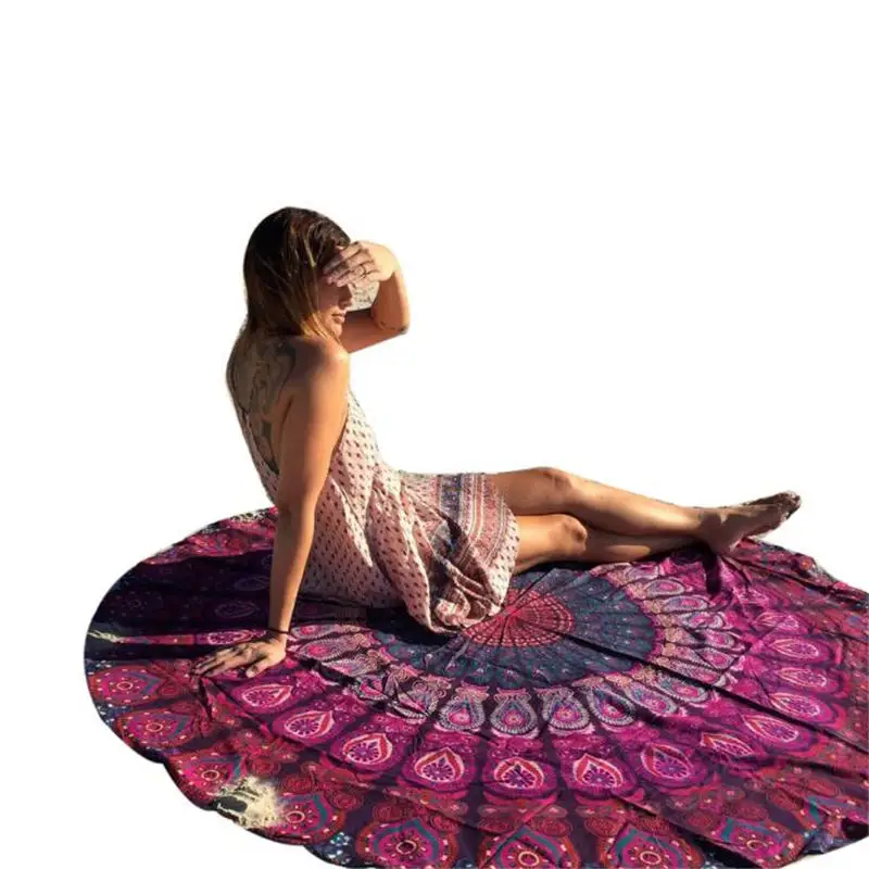 Round Hippie Tapestry Beach Throw Roundie Mandala Towel Yoga Mat Bohemian Beach towel handkerchief