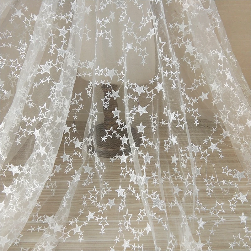 

5yards High Grade White Starry Mesh Embroidery Fabric For Women Wedding Dress High Quality African French Tulle Net Lace Fabric
