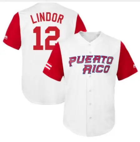 PUERTO RICO Baseball Jersey #12 Francisco Lindor 2017 World Baseball Classic Throwback Baseball Jersey S-3XL Free Shipping