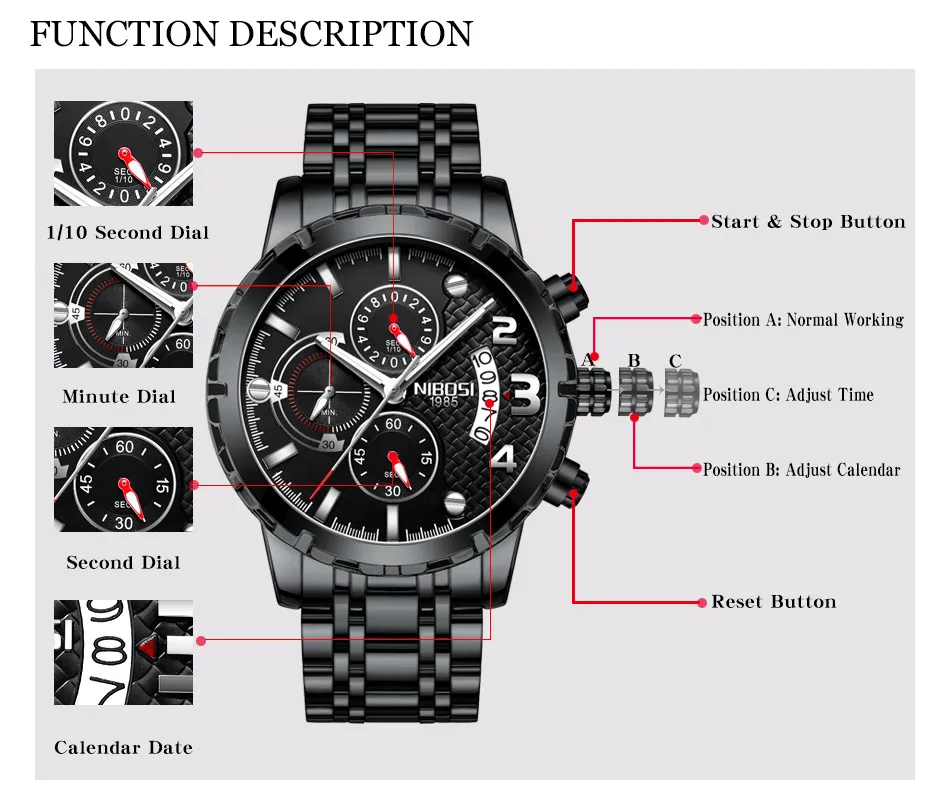 NIBOSI хронограф Для мужчин часы лучший бренд класса люкс Спорт/военные часы Для мужчин Водонепроницаемый Нержавеющая сталь наручные часы мужской часы мужские водонепроницаемые