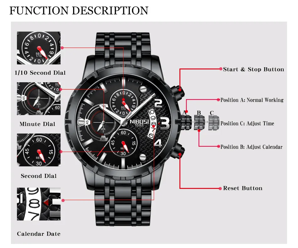 NIBOSI Chronograph Men Watches Top Brand Luxury 2018 SportMilitary Watch Men Waterproof Stainless Steel Wrist Watch Male Clock  (3)