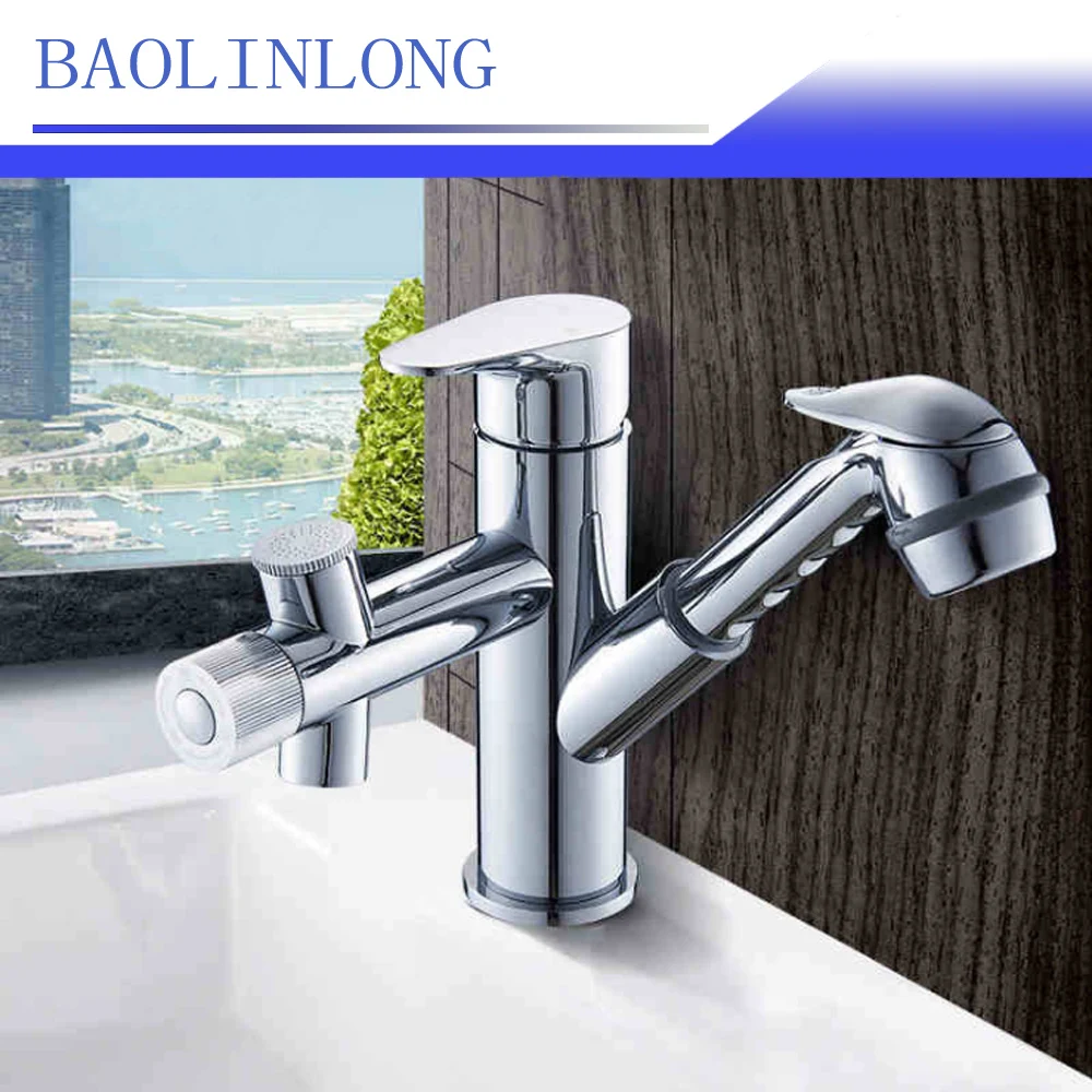 

Adjustable Brass Deck Mount Bathroom Faucet Basin Vanity Vessel Sinks Mixer Tap Pull Out Faucets