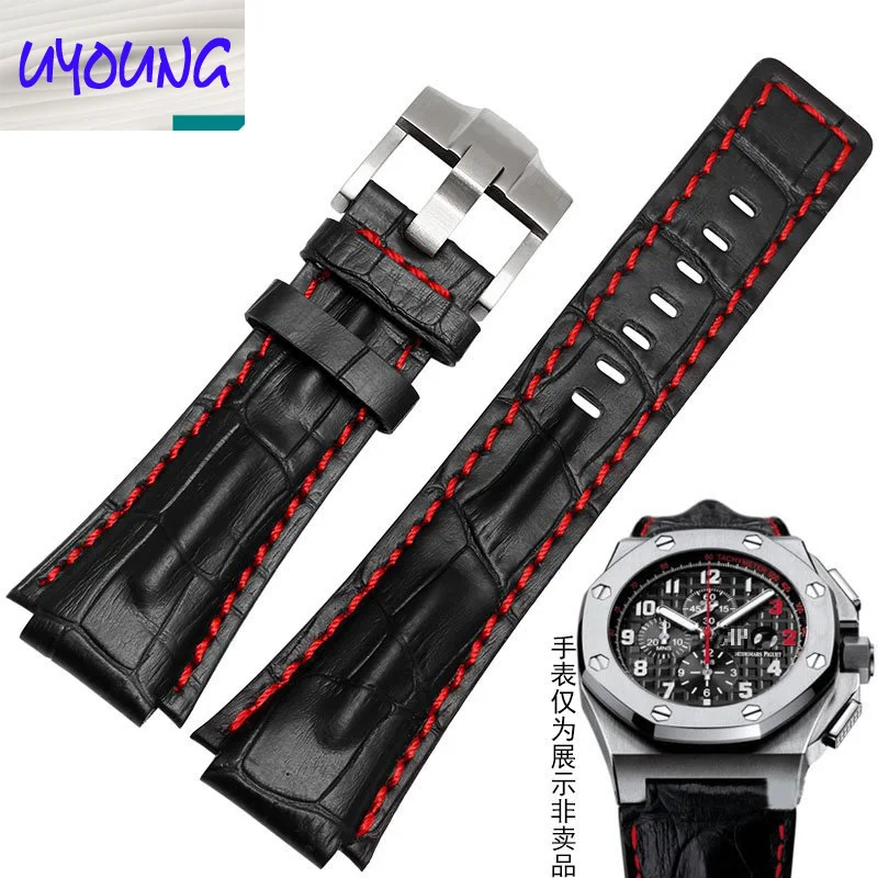 Ремешок для часов из натуральной кожи с пряжкой нержавеющей стали черный