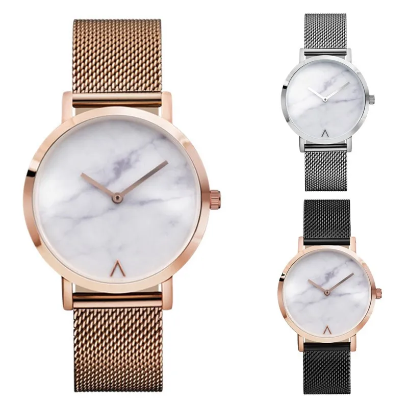 2017 Women Fashion Retro Stainless Steel Quartz Watch Minimalist Hot Marble Watches Clock Ladies Wristwatches Popular