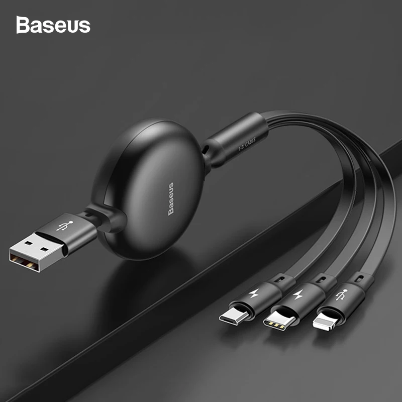 

Baseus 3 in 1 Retractable USB Cable For iPhone Xs Max Xr X 3.5A Fast Charging Micro USB Type C Cable For Samsung Note 10 Xiaomi
