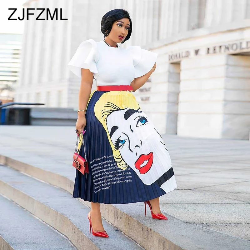 С надписью плиссированные юбки с принтом Для женщин модные Высокая Талия, высота до середины голени, свободная юбка для будущих мам прямые Клубные вечерние юбка