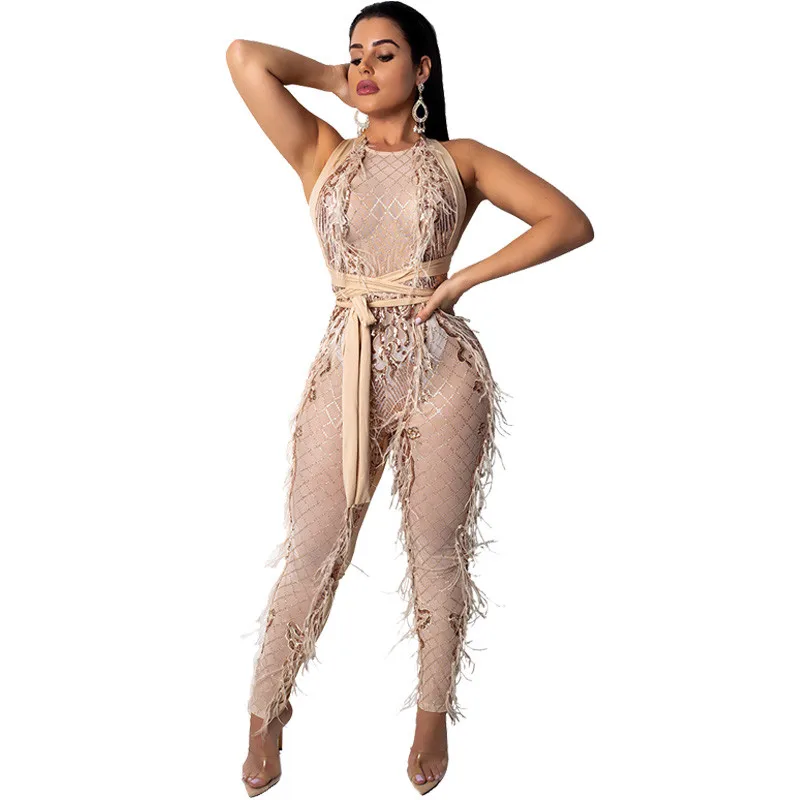 tassel sequin jumpsuit