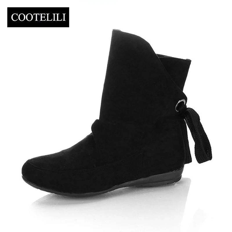 

COOTELILI Plus Size Ankle Boots For Women Shoes Lace-Up Ladies Shoes Fashion Rubber Boots Women Winter Shoes Red Black 41 42 43