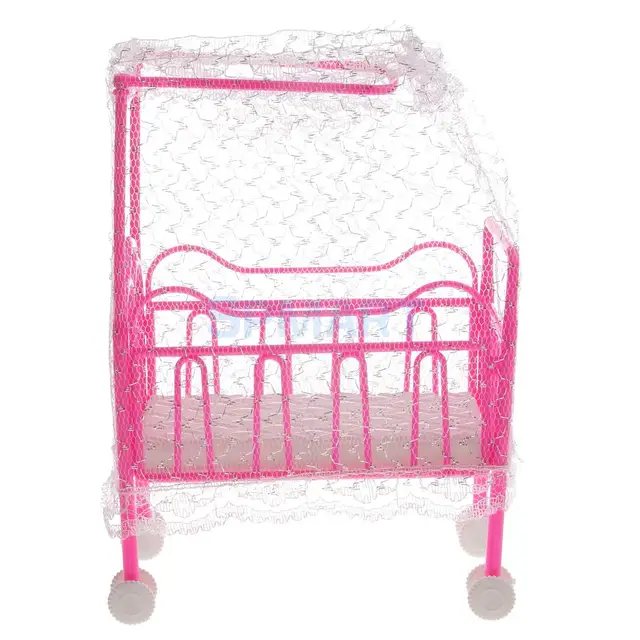 Plastic Cot Bed with Bed Net Dollhouse Furniture for Barbie Dollsin