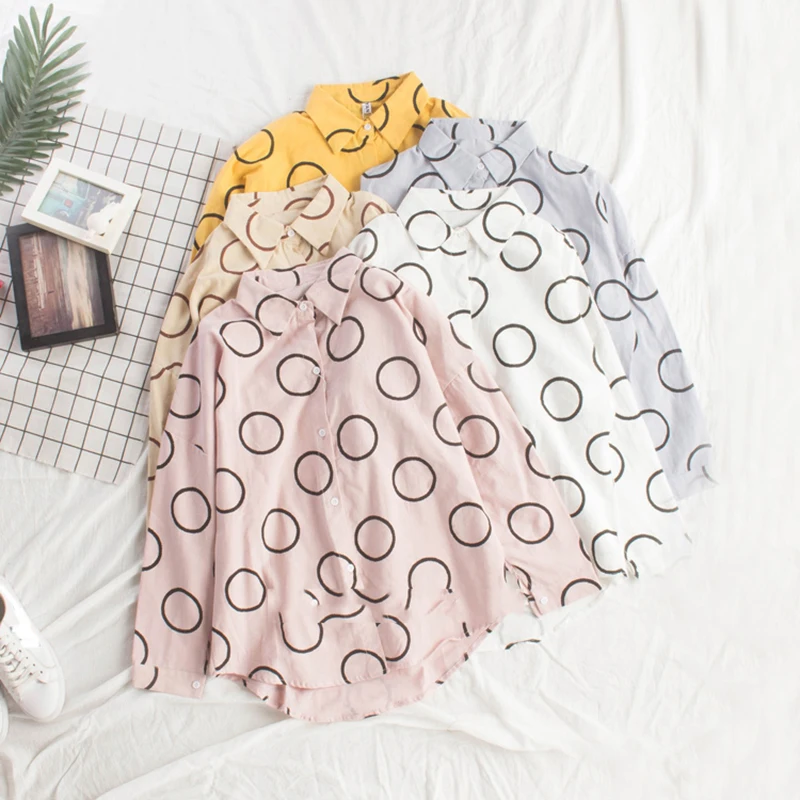 

Women Blouse Fashion sweet Long Sleeve Print Shirts 2019 ladies japan style Turn-down Collar Blouses kawaii female Loose Tops