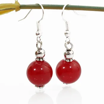 

Fashion Red Round Beads Drop Earrings Dangle Earrings Silver Metal Fish Hook Earring Free Shipping PJW126