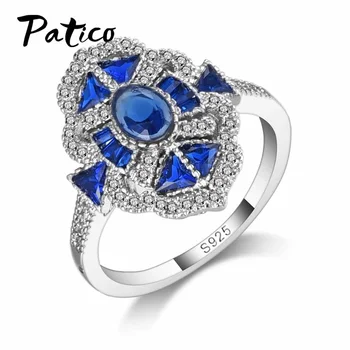 

Blue CZ Crystal Big Wedding Rings For Women Romantic Wide Finger Rings Bague Femme 925 Sterling Silver Jewelry Dropship