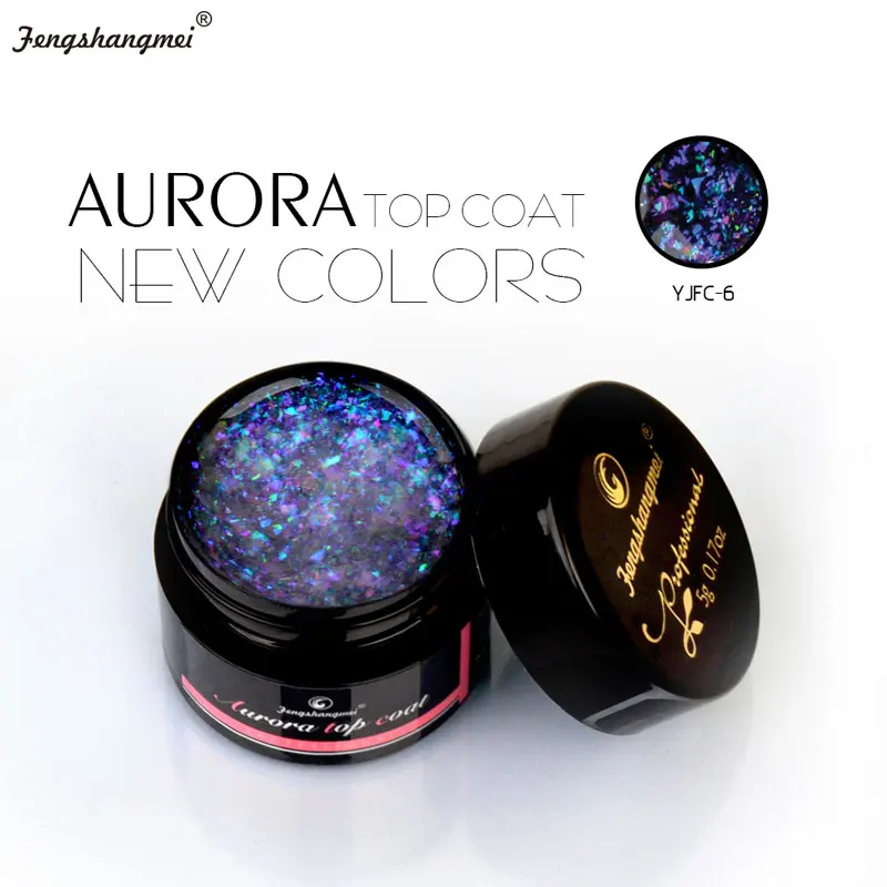 Fengshangmei 5g Aurora Gel Nail Polish Top Coat Hybrid Gel Varnish Clear UV Gellak Glittler Lacquer Art Vernis Semi Permanent